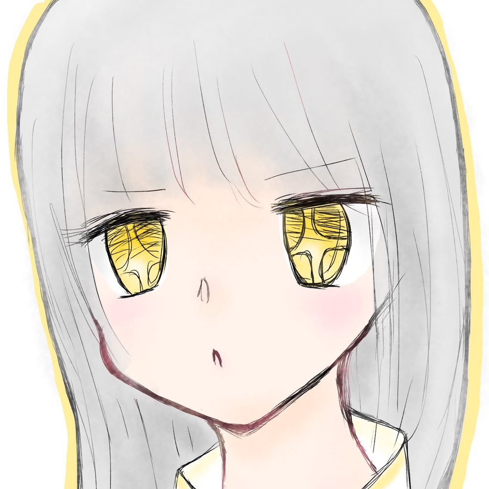 オリジナルキャラすみんの顔（金色の瞳、銀白の髪）